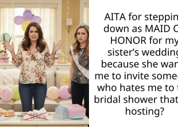 AITA for stepping down as MAID OF HONOR for my sister’s wedding because she wants me to invite someone who hates me to the bridal shower that I’m hosting?