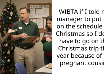 WIBTA if I told my manager to put me on the schedule for Christmas so I don’t have to go on the Christmas trip this year because of my pregnant cousin?