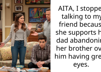 AITA, I stopped talking to my friend because she supports her dad abandoning her brother over him having green eyes.