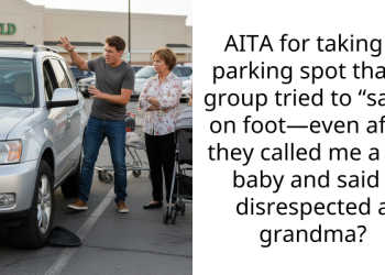 AITA for taking a parking spot that a group tried to “save” on foot—even after they called me a cry baby and said I disrespected a grandma?