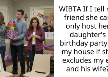 WIBTA If I tell my friend she can only host her daughter’s birthday party at my house if she excludes my ex and his wife?