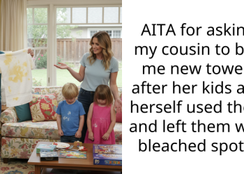 AITA for asking my cousin to buy me new towels after her kids and herself used them and left them with bleached spots?