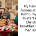 My fiancee is furious at me for telling my family to start eating Christmas breakfast without her, AITAH