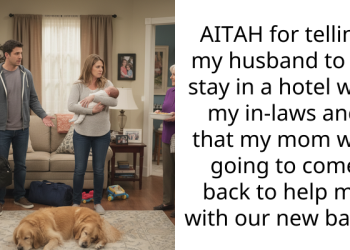 AITAH for telling my husband to go stay in a hotel with my in-laws and that my mom was going to come back to help me with our new baby?