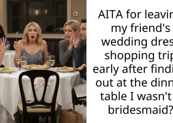 AITA for leaving my friend’s wedding dress shopping trip early after finding out at the dinner table I wasn’t a bridesmaid?