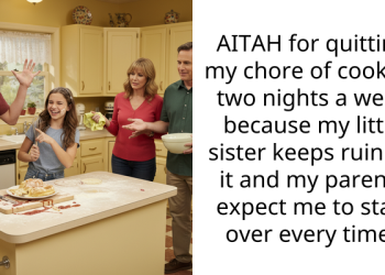 AITAH for quitting my ch**e of cooking two nights a week because my little sister keeps ruining it and my parents expect me to start over every time?