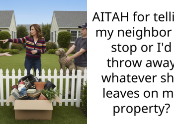 AITAH for telling my neighbor to stop or I’d throw away whatever she leaves on my property?