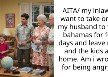 AITA/ my inlaws want to take only my husband to the bahamas for 11 days and leave me and the kids at home. Am i wrong for being angry?