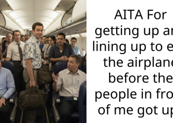 AITA For getting up and lining up to exit the airplane before the people in front of me got up?