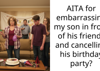 AITA for embarra*sing my son in front of his friends and cancelling his birthday party?
