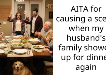 AITA for causing a scene when my husband’s family showed up for dinner again