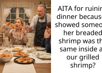 AITA for ruining dinner because I showed someone her breaded shrimp was the same inside as our grilled shrimp?