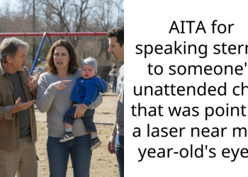 AITA for speaking sternly to someone’s unattended child that was pointing a laser near my 1 year-old’s eyes?