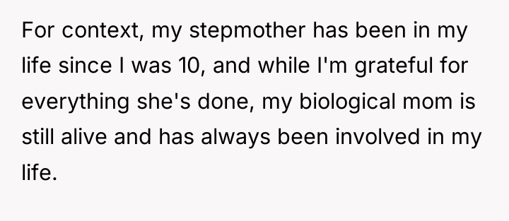 For context, my stepmother has been in my life since...