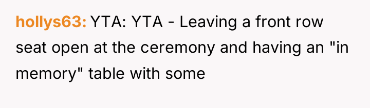 hollys63 YTA: YTA - Leaving a front row seat open...