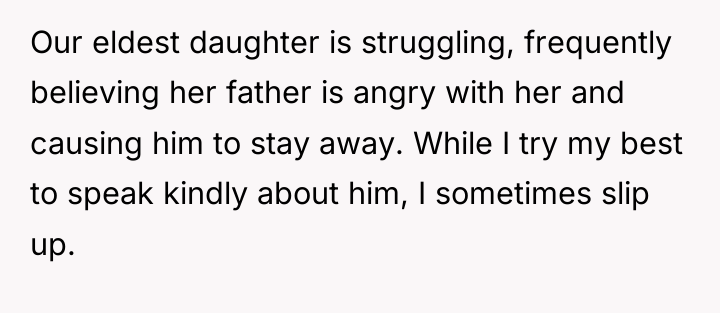 Our eldest daughter is struggling, frequently believing her father is...