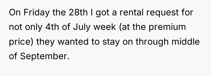 On Friday the 28th I got a rental request for...