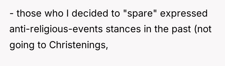 - those who I decided to "spare" expressed anti-religious-events stances...