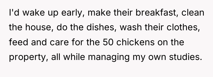 I'd wake up early, make their breakfast, clean the house,...
