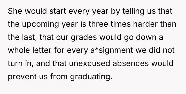 She would start every year by telling us that the...