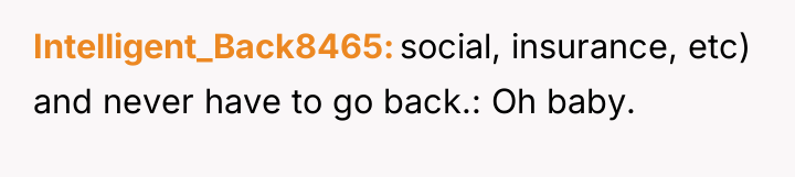 Intelligent_Back8465 social, insurance, etc) and never have to go back.:...