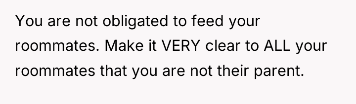 You are not obligated to feed your roommates. Make it...