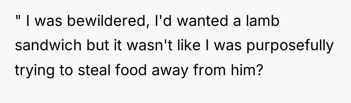" I was bewildered, I'd wanted a lamb sandwich but...