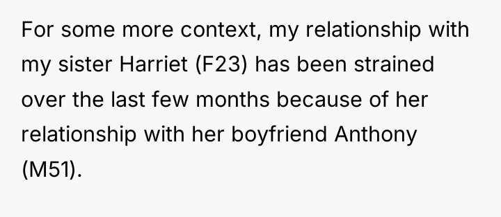 For some more context, my relationship with my sister Harriet...