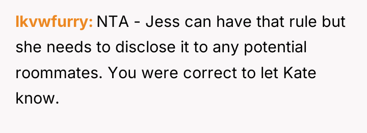 lkvwfurry NTA - Jess can have that rule but she...