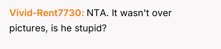 Vivid-Rent7730 NTA. It wasn't over pictures, is he stupid?