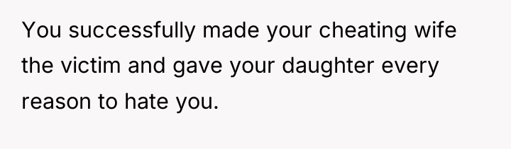 You successfully made your cheating wife the victim and gave...