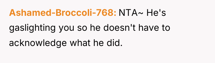 Ashamed-Broccoli-768 NTA~ He's gaslighting you so he doesn't have to...