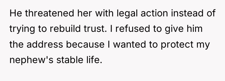 He threatened her with legal action instead of trying to...