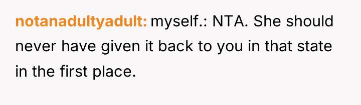 notanadultyadult myself.: NTA. She should never have given it back...