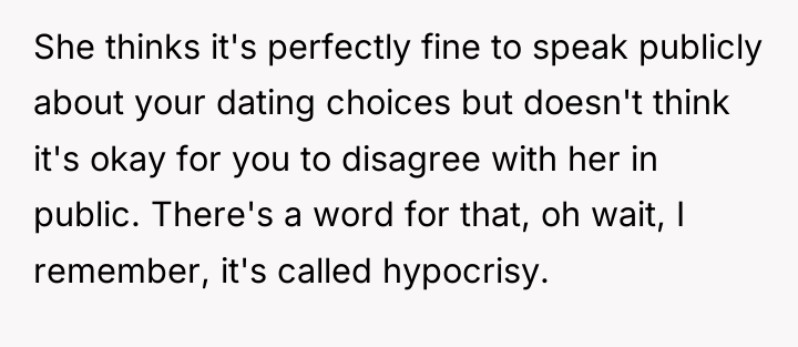 She thinks it's perfectly fine to speak publicly about your...