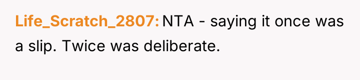 Life_Scratch_2807 NTA - saying it once was a slip. Twice...