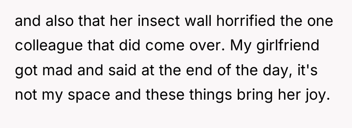 and also that her insect wall horrified the one colleague...
