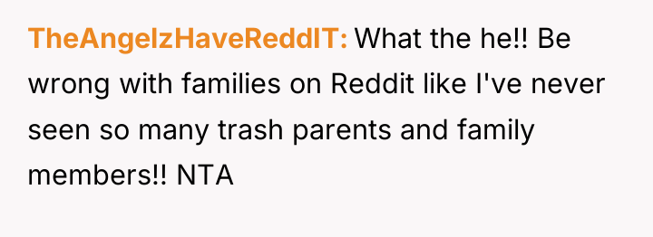 TheAngelzHaveReddIT What the he!! Be wrong with families on Reddit...