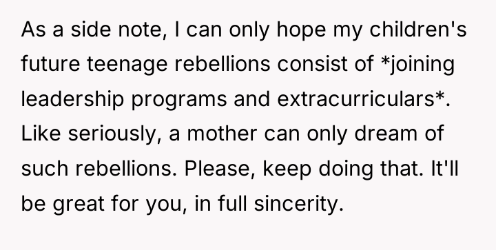As a side note, I can only hope my children's...