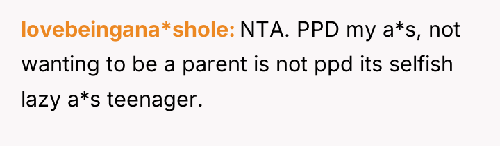 lovebeingana*shole NTA. PPD my a*s, not wanting to be a...