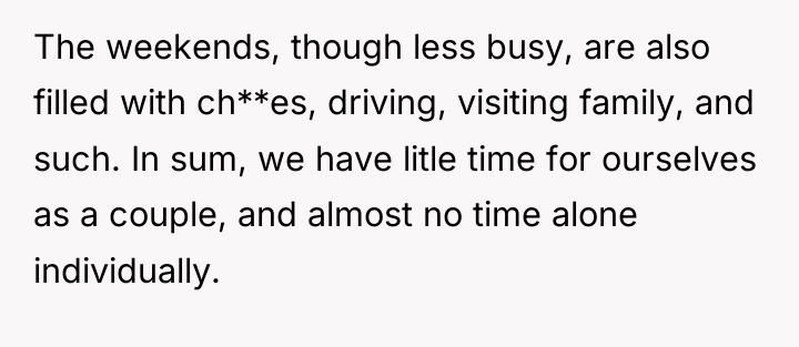The weekends, though less busy, are also filled with ch**es,...