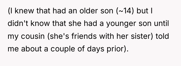 (I knew that had an older son (~14) but I...