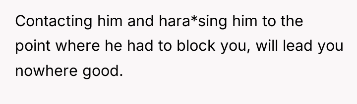 Contacting him and hara*sing him to the point where he...