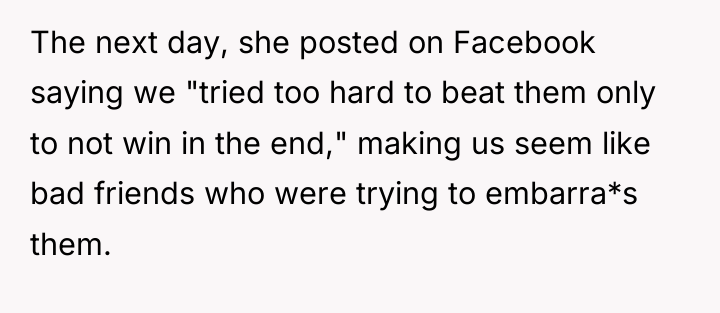 The next day, she posted on Facebook saying we "tried...
