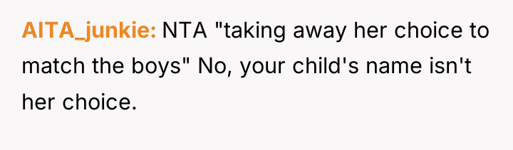 AITA_junkie NTA "taking away her choice to match the boys"...