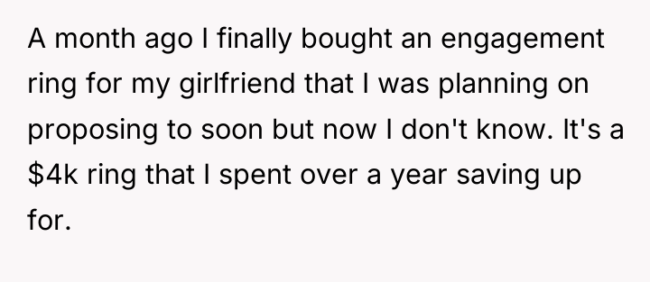 A month ago I finally bought an engagement ring for...