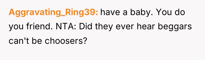 Aggravating_Ring39 have a baby. You do you friend. NTA: Did...