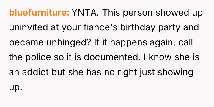 bluefurniture YNTA. This person showed up uninvited at your fiance's...