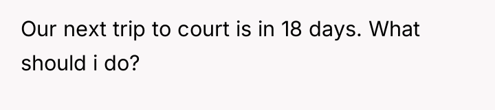 Our next trip to court is in 18 days. What...