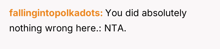 fallingintopolkadots You did absolutely nothing wrong here.: NTA.